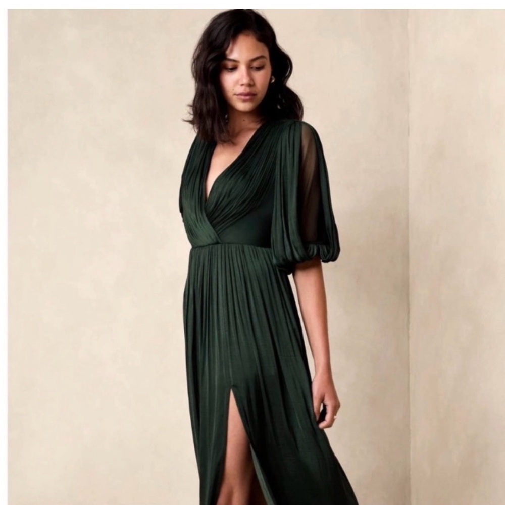 NEW Banana Republic Black Front Slit Satin Grecian Gown Size 2